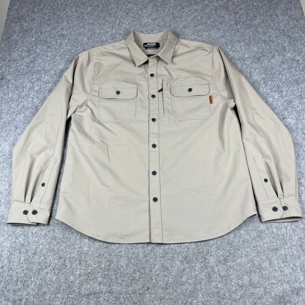 Off The Grid Thunderbolt Shirt Mens XL Tan Khaki Ripstop Tactical Utility Button